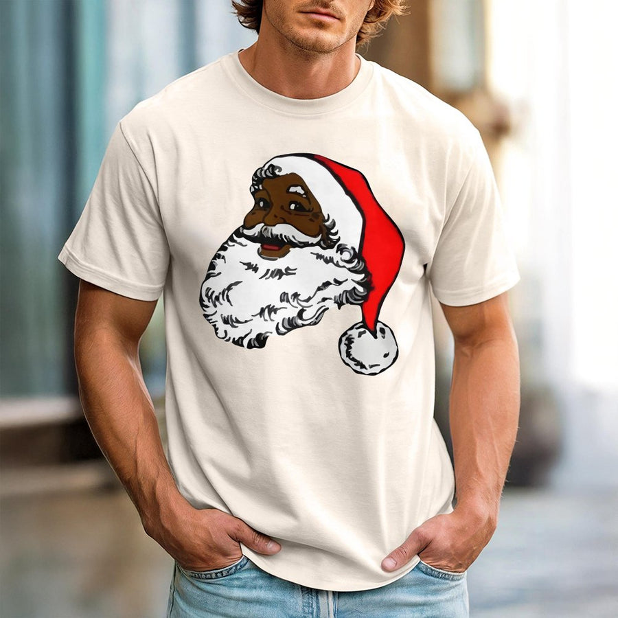 Black Santa T-Shirt | African American Santa Claus Portrait | 100% Cotton Premium Tee | Inclusive Christmas Holiday Gift for Men and Women