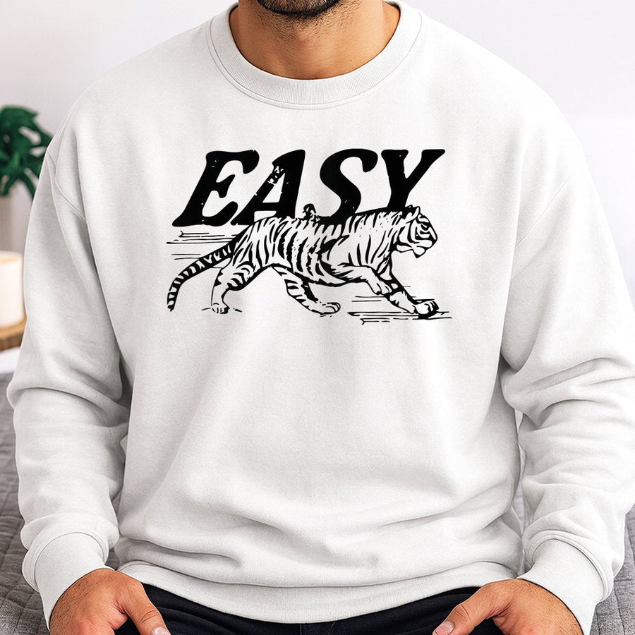 Easy Tiger Graphic Sweatshirt | Retro Wild Animal Print Design | Soft Cotton Blend Unisex Pullover | Trendy Aesthetic Gift For Him And Her