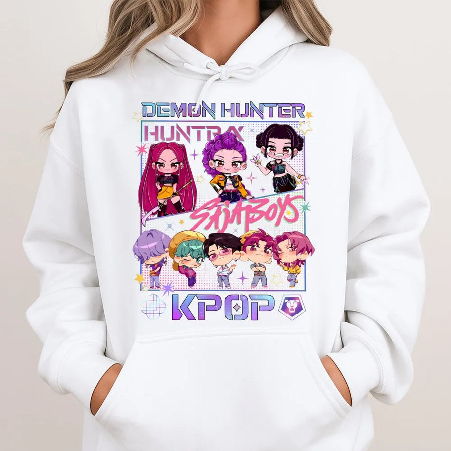 Kpop Demon Hunter Hoodie | Chibi Anime Graphic Print | Premium Cotton Blend | Gift for Anime and Kpop Fans
