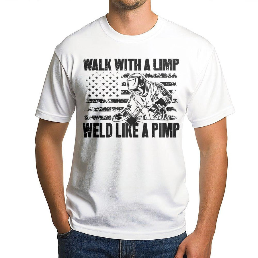 Welder T-Shirt | Funny American Flag Welding Quote | Premium Soft Cotton Graphic Tee | Gift For Tradesmen Blue Collar Worker