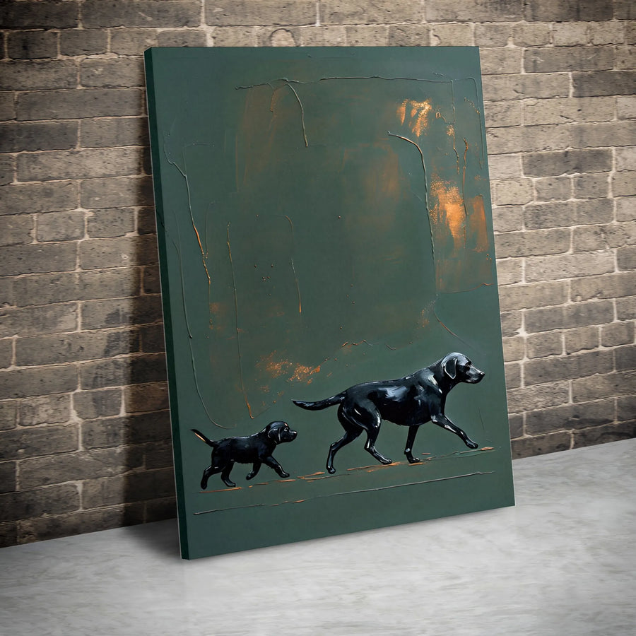 Black Labrador Canvas Wall Art | Textured Dog and Puppy Painting Print | Premium Gallery Wrapped Canvas | Gift for Labrador Retriever Owner