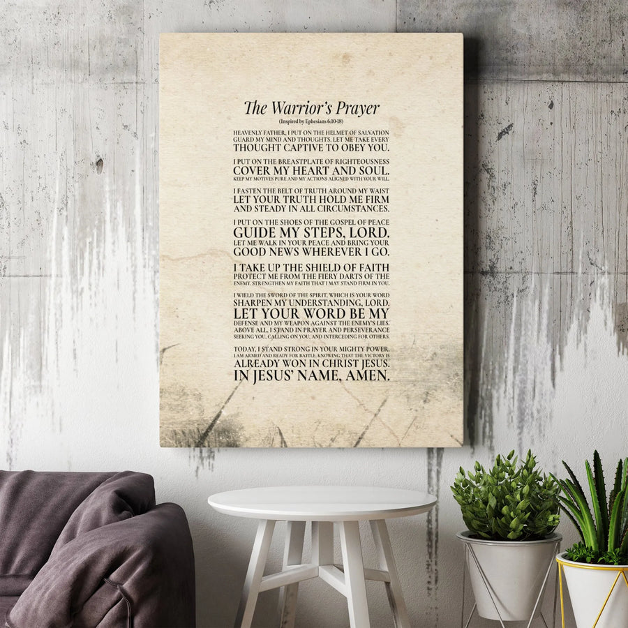 The Warrior's Prayer Canvas Print | Armor of God Scripture Wall Art | Premium Gallery-Wrapped Bible Verse Decor | Meaningful Religious Gift for Home or Office