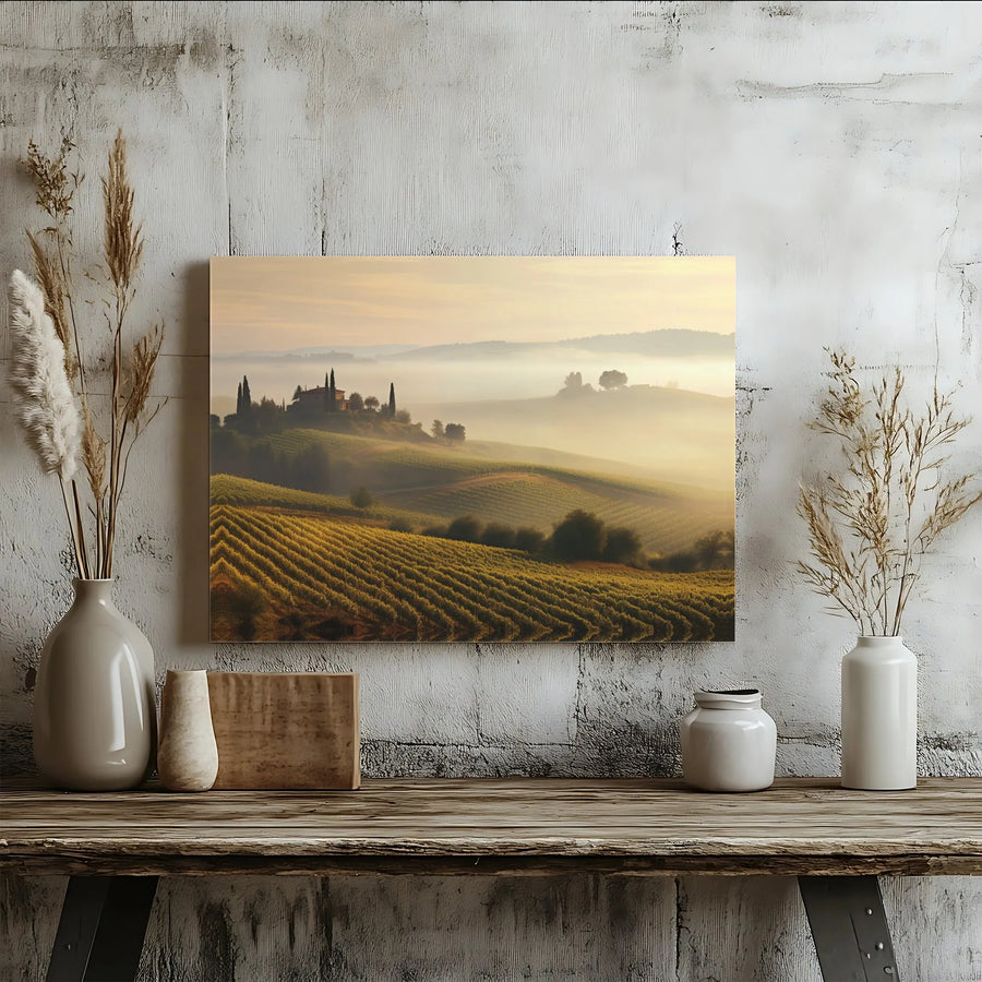 Tuscany Vineyard Landscape Canvas Print | Misty Italian Rolling Hills Wall Art | Premium Gallery Wrap Decor | Ready to Hang Home Gift