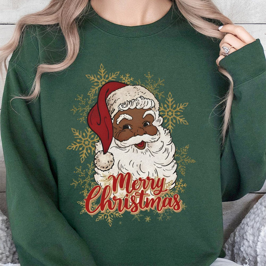 Black Santa Christmas Sweatshirt | African American Santa Claus Graphic | Premium Cotton Blend Cozy Holiday Apparel | Festive Winter Gift for Family