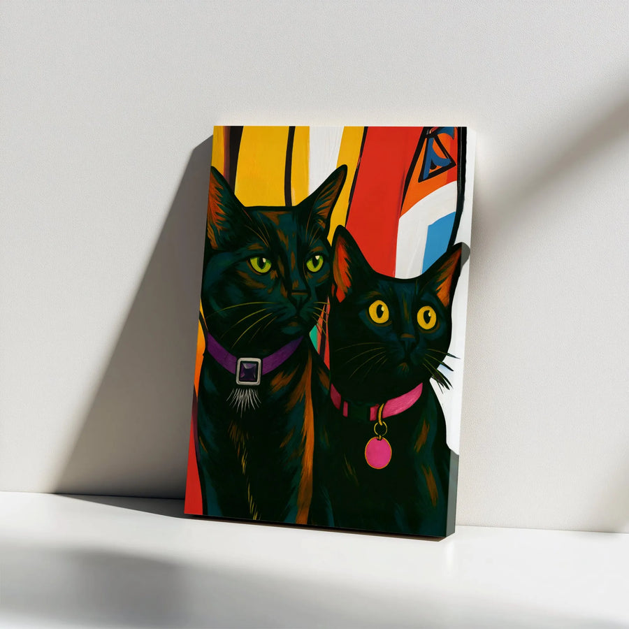 Black Cat Wall Art | Vibrant Pop Art Style Painting | 1.25 Inch Gallery Wrap Canvas | Unique Gift for Cat Lovers and Pet Owners