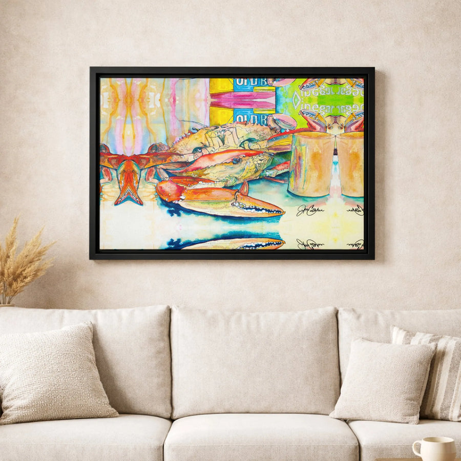 Abstract Crab Watercolor Canvas Print | Coastal Kitchen Wall Art | 1.25” Thick Gallery Wrap | Unique Seafood Lover Gift Decor