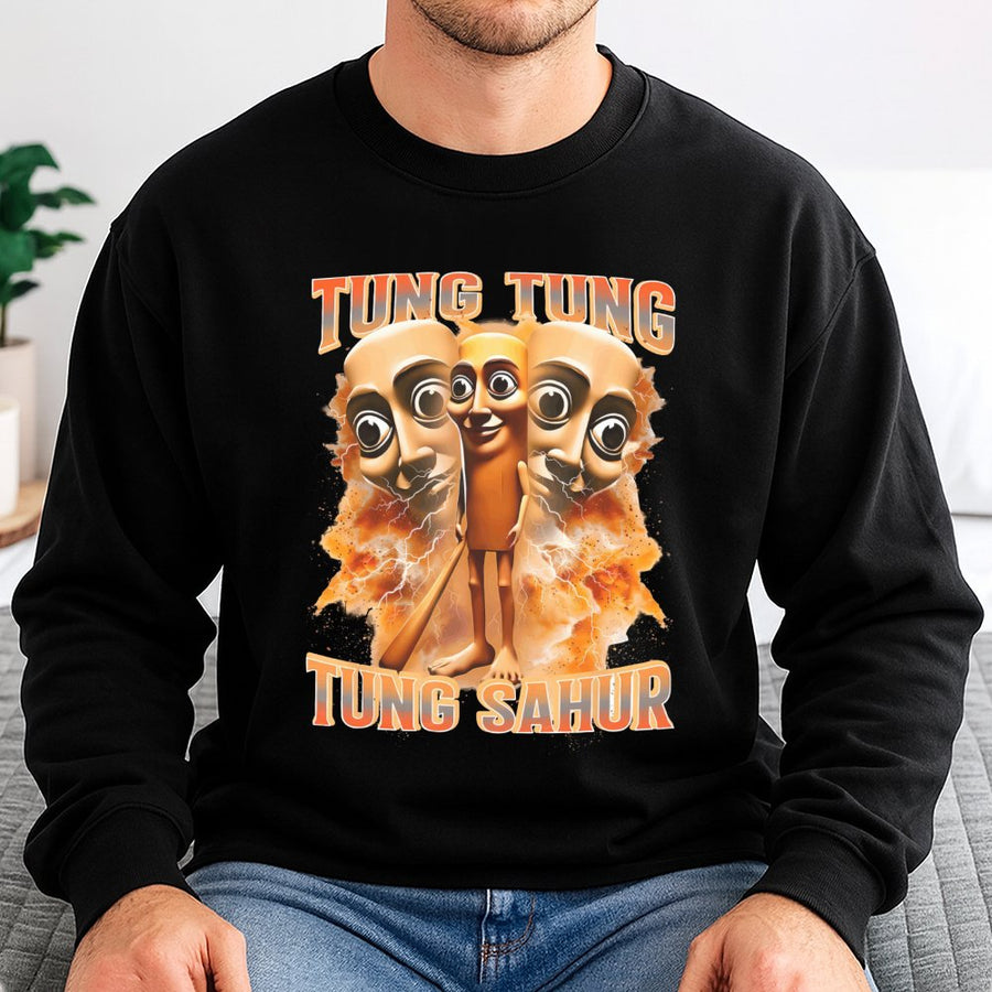 Tung Tung Sahur Sweatshirt | Funny Internet Meme Graphic Tee | Premium Cotton Blend | Viral Absurd Humor Gift For Him And Her