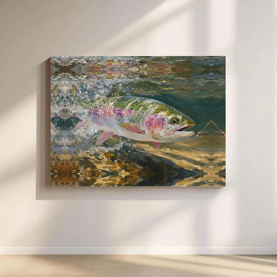 Rainbow Trout Fly Fishing Canvas Art | Realistic Underwater Wildlife Painting | Premium Gallery Wrapped Decor | Gift for Fisherman & Outdoorsman