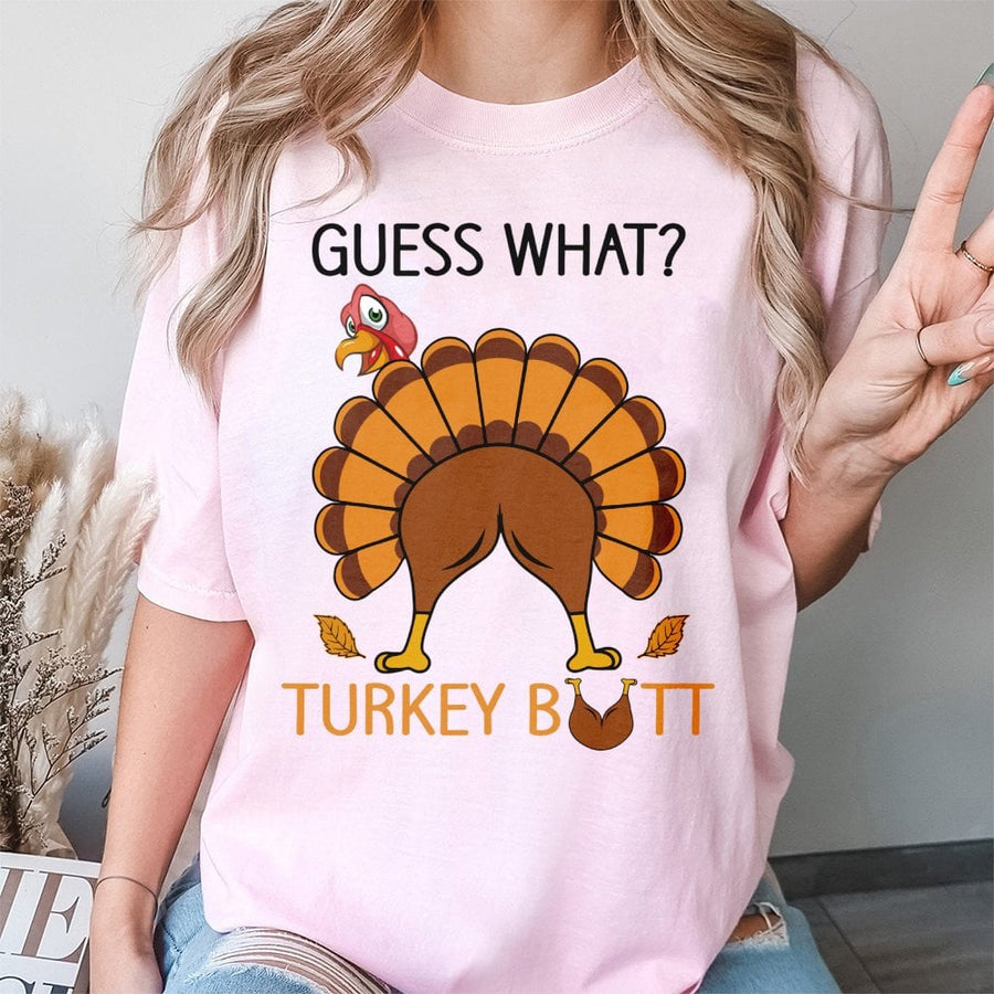 Guess What Turkey Butt T-Shirt | Funny Thanksgiving Graphic Tee | Premium 100% Cotton Apparel | Humorous Holiday Gift for Kids and Adults