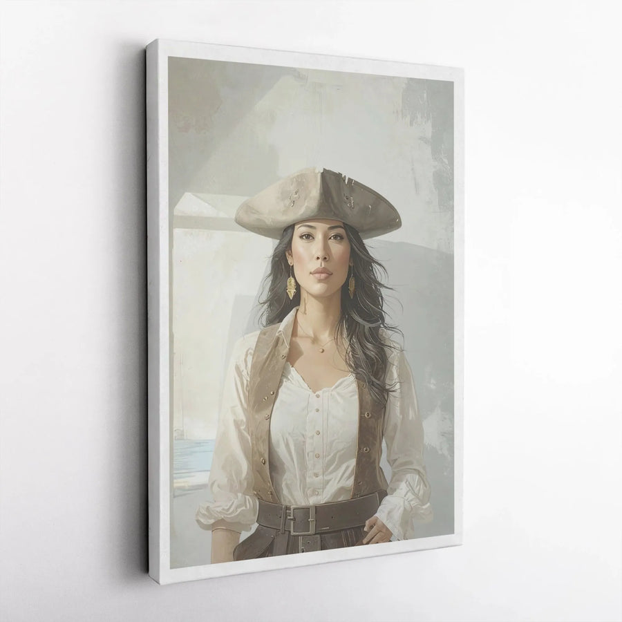 Female Pirate Portrait Canvas | Vintage Nautical Wall Art | 1.25 Inch Premium Gallery Wrap | Gift for Sailor and History Enthusiast