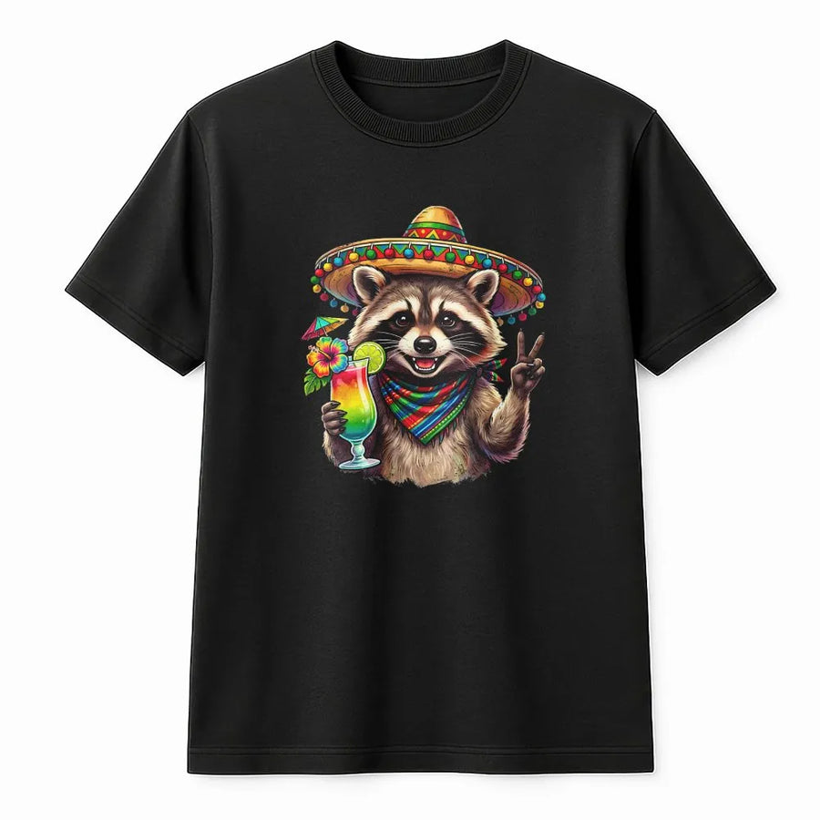 Funny Raccoon Cinco de Mayo T-Shirt | Sombrero Raccoon Graphic Sweatshirt | Premium Cotton-Blend Pullover | Mexican Fiesta Party Gift for Men & Women