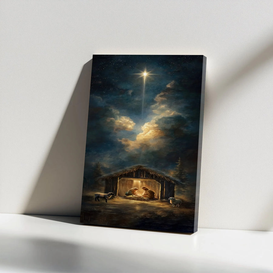 Nativity Scene Canvas Wall Art | Bethlehem Star Christmas Decor | Premium Gallery Wrap | Christian Religious Gift For Home