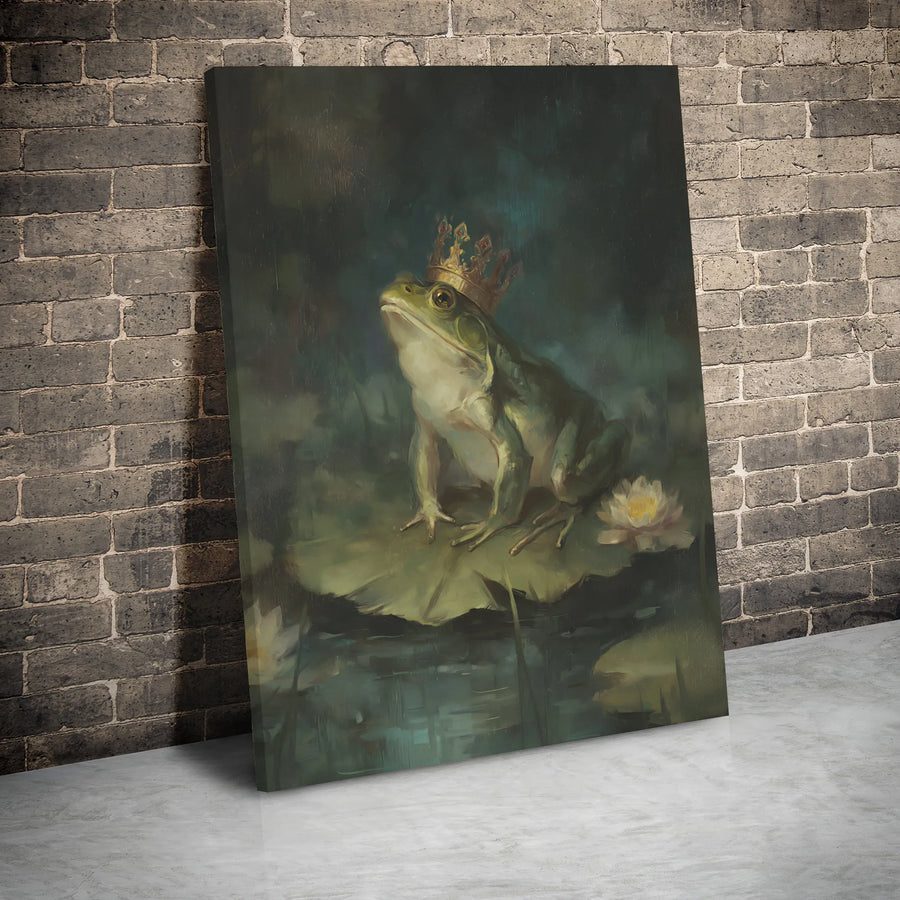 Frog Prince Canvas Wall Art | Whimsical Royal Frog Painting | Gallery Wrapped Premium Print | Enchanting Cottagecore Home Decor Gift