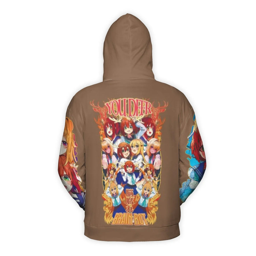 Anime Girl Hoodie | 3D All-Over Print Deer Club Graphic | Premium Polyester Brushed Fleece | Unisex Streetwear Gift for Otaku