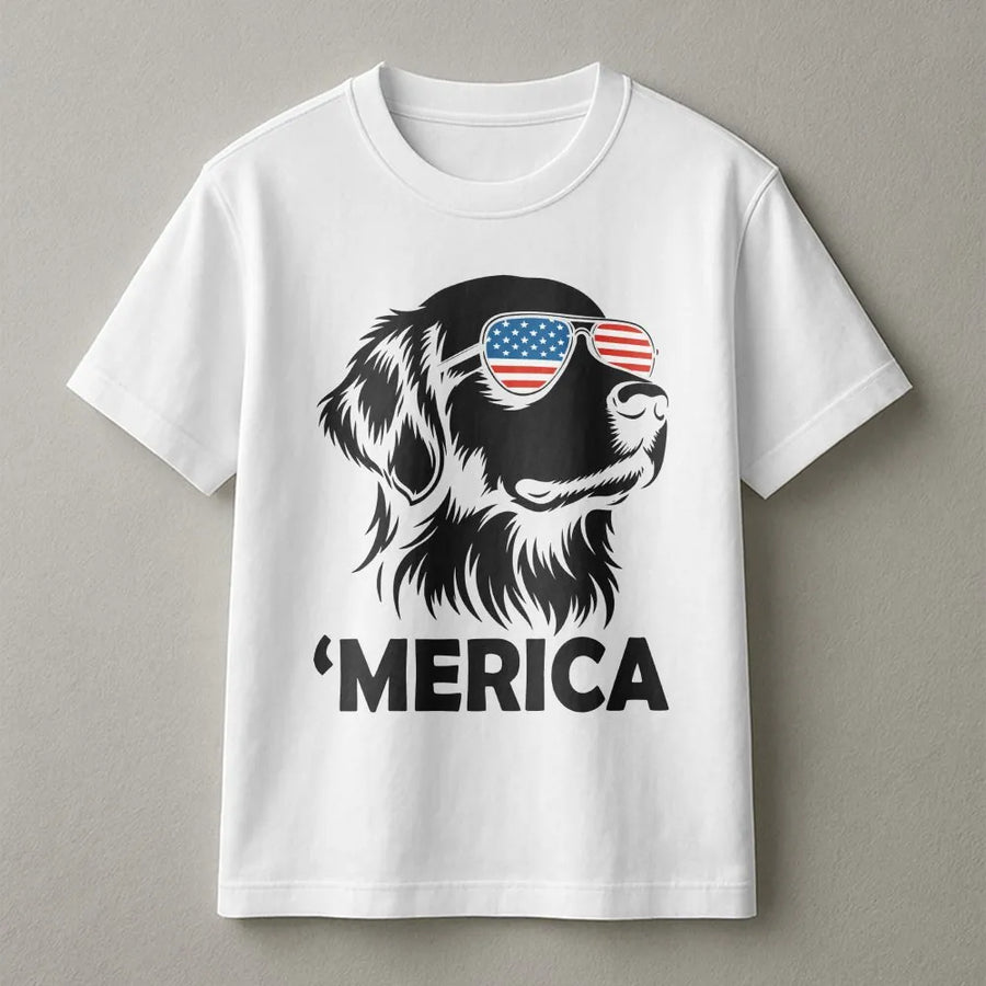 Funny Merica Pug T-Shirt | Pug with American Flag Sunglasses | Cozy Unisex Pullover | Gift for Pug Owner