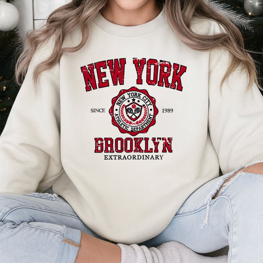 New York Brooklyn Sweatshirt | Athletic Department Vintage Graphic | Cotton Blend Premium Crewneck | Unisex Casual Fall Winter Gift