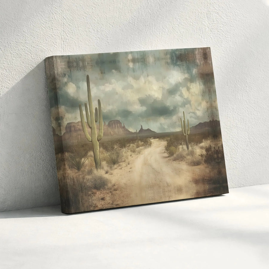 Desert Saguaro Canvas Wall Art | Vintage Western Landscape | Premium Gallery Wrapped Print | Southwestern Home Decor Gift