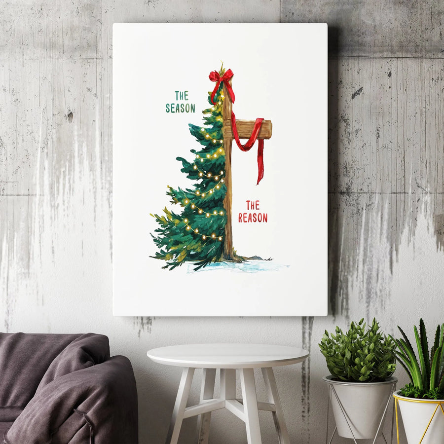 Religious Christmas Canvas Wall Art | The Season The Reason Cross Design | Premium Gallery Wrap Decor | Inspirational Holiday Gift For Home