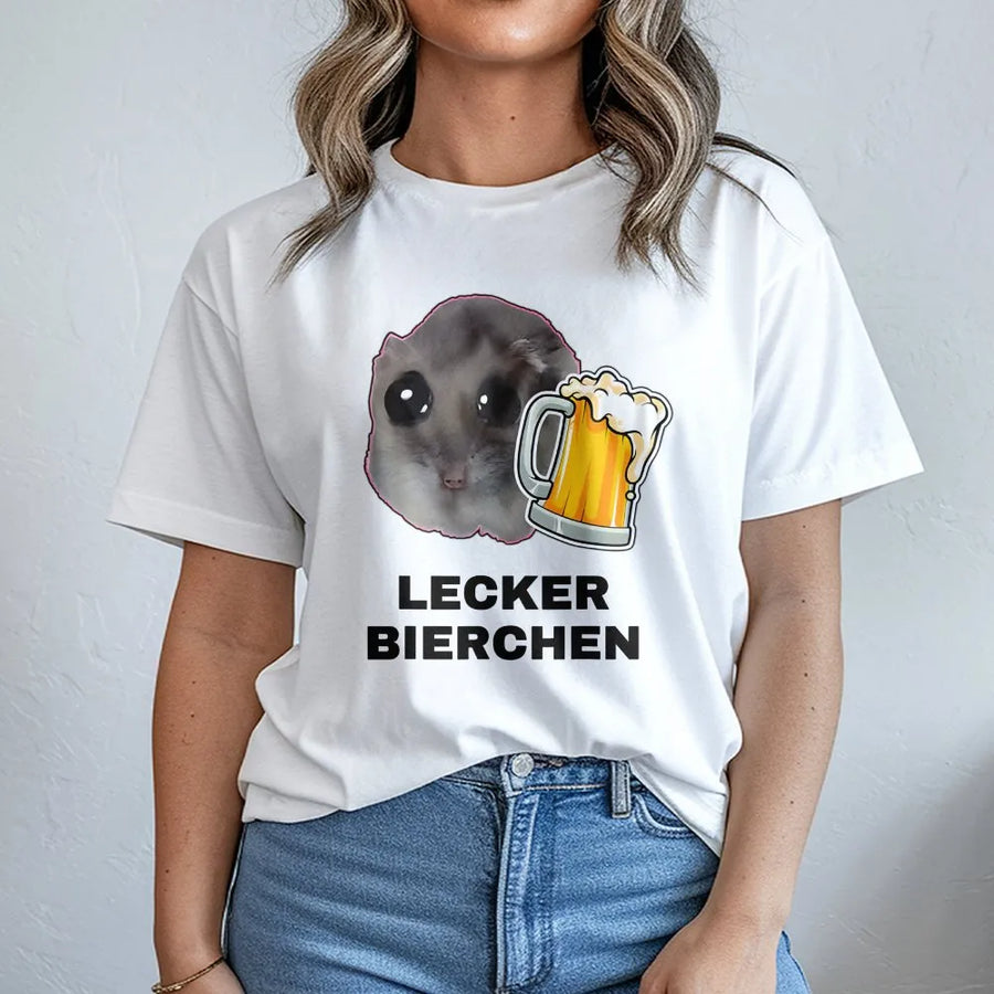 Lecker Bierchen T-Shirt | Funny Hamster Beer Meme Graphic | Premium Soft Cotton Tee | Party Festival Gift for Beer Lovers