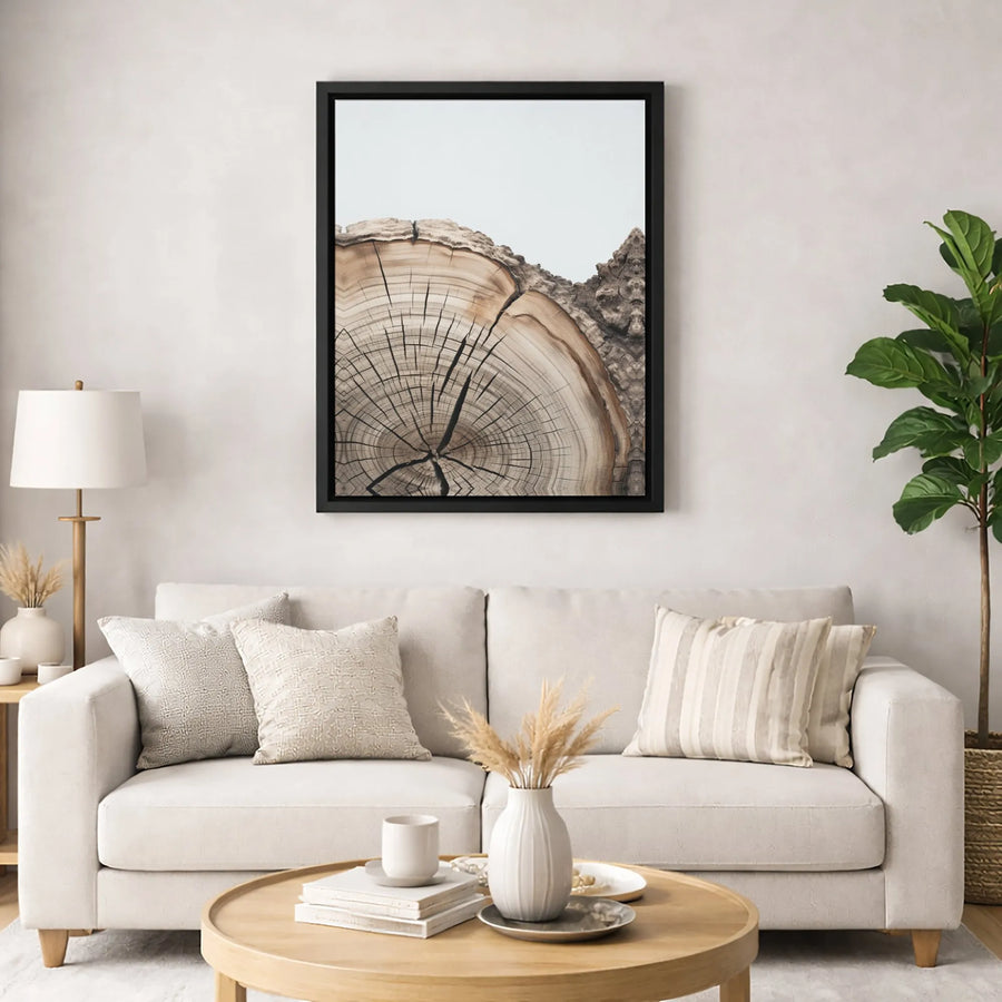 Tree Ring Wall Art Canvas | Rustic Wood Grain Slice Decor | Premium Gallery Wrap Print | Nature Inspired Modern Home Office Wall Decor