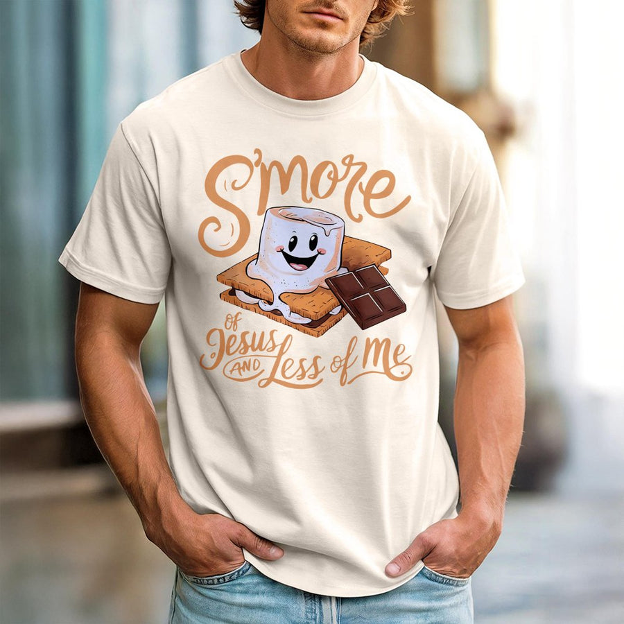 S'more of Jesus and Less of Me T-Shirt | Funny Christian Graphic Tee | Premium 100% Cotton Soft Shirt | Religious Faith Gift for Women and Men