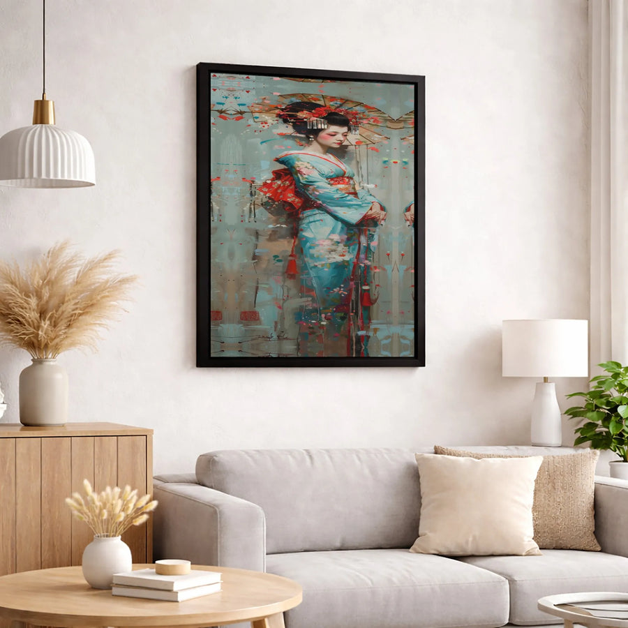 Japanese Geisha Wall Art | Elegant Kimono Illustration | Premium Fade-Resistant Canvas | Zen Home Decor Gift