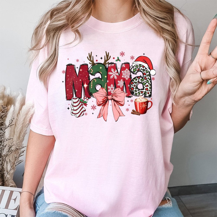 Christmas Mama T-Shirt | Festive Leopard Print Holiday Design | 100% Soft Cotton Premium Quality | Perfect Christmas Gift For Mom
