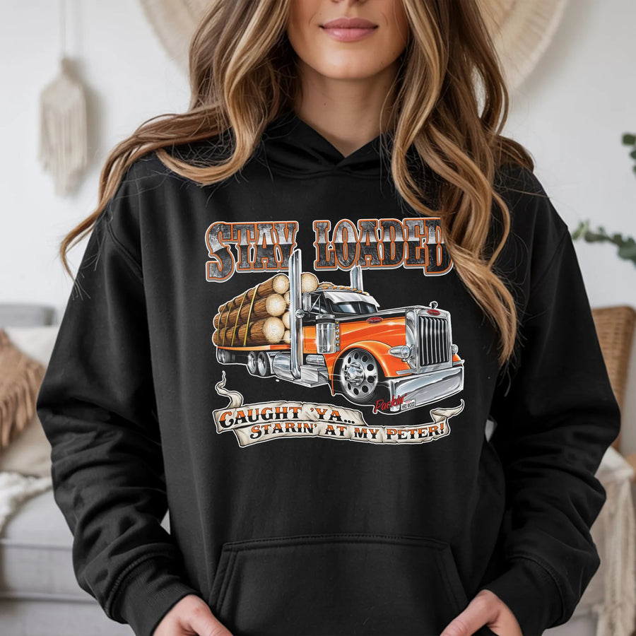 Stay Loaded Trucker Hoodie | Funny Logging Big Rig Graphic | Premium Cotton Blend | Gift For Truck Driver