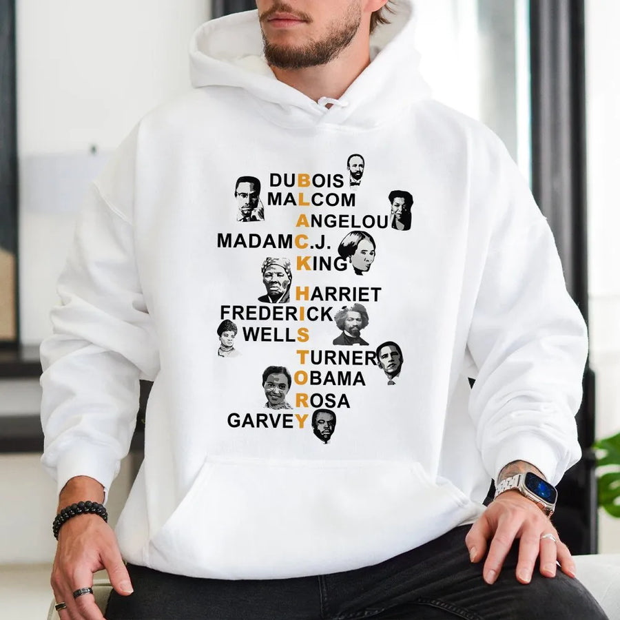 Black History Month Hoodie | Iconic Leaders Portrait Graphic | Soft Cotton-Poly Blend | Premium Gift for Men and Women