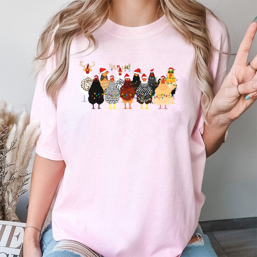 Festive Chicken Christmas T-Shirt | Cute Farm Animal Santa Hat Graphic | 100% Cotton Premium Tee | Holiday Gift for Chicken Lovers & Farmers