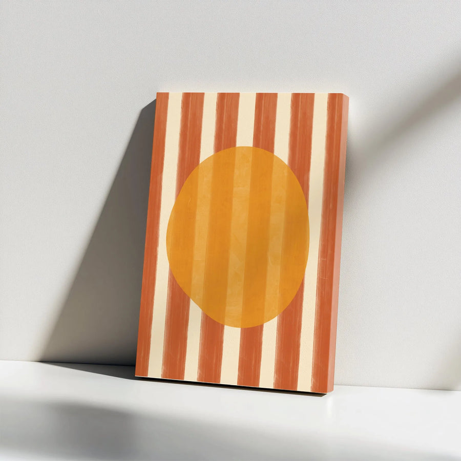 Abstract Sun Canvas Wall Art | Mid-Century Modern Striped Circle Print | Premium Thick Canvas | Boho Nursery Decor Gift