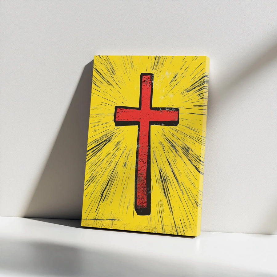 Christian Cross Canvas Wall Art | Modern Pop Art Graphic Print | Premium Thick Gallery Wrap Canvas | Inspirational Faith Decor Gift