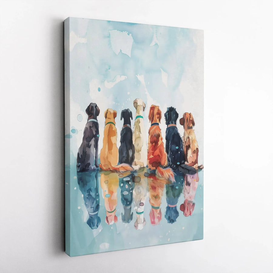 Colorful Dogs Canvas Wall Art | Watercolor Dogs Reflection Print | Premium Thick Gallery Wrap Canvas | Gift for Dog Lover & Veterinarian