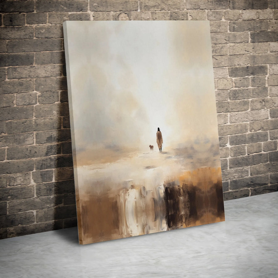 Abstract Person And Dog Canvas Print | Minimalist Horizon Wall Art | Premium Fade-Resistant Gallery Wrap | Modern Home Decor Gift