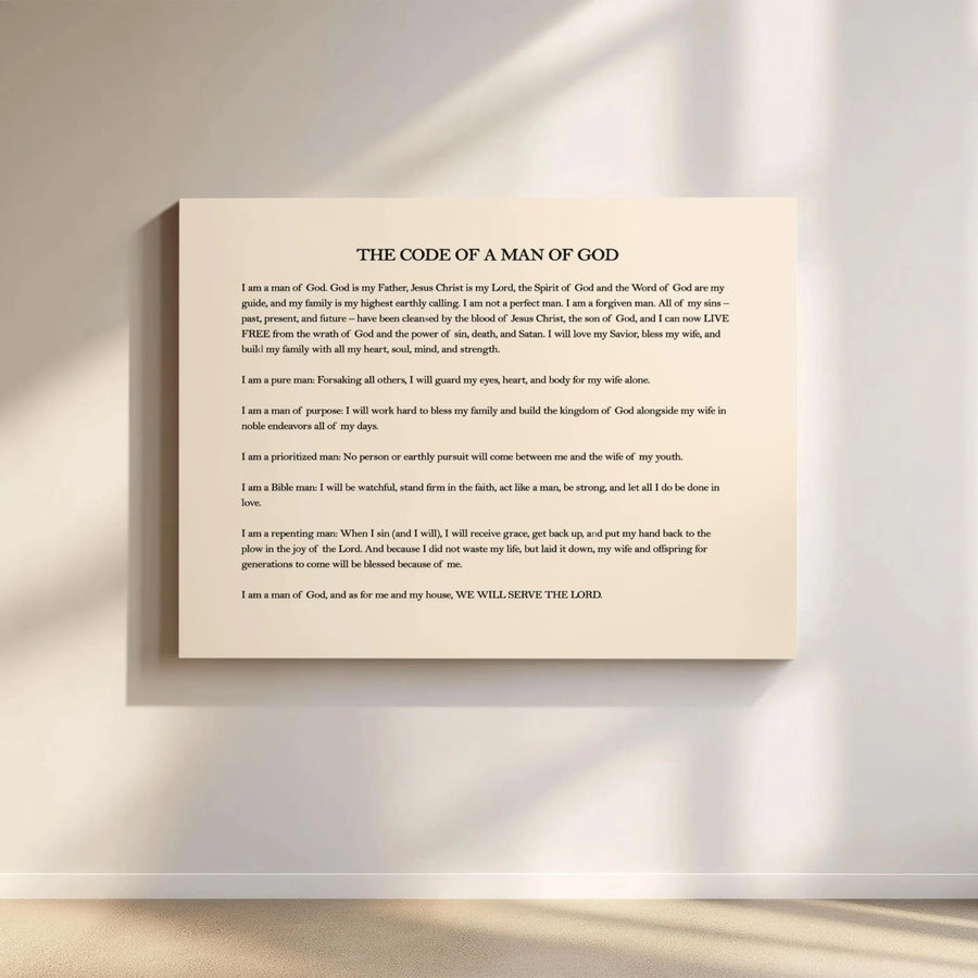 The Code Of A Man Of God Canvas | Religious Wall Art Quote | Premium Gallery Wrapped Print | Christian Gift For Men Or Husband