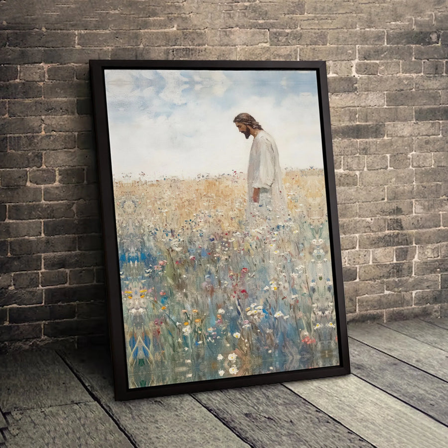 Jesus Walking In Wildflowers Canvas Print | Impressionist Christian Wall Art | Premium Gallery Wrapped Decor | Inspirational Religious Gift for Home