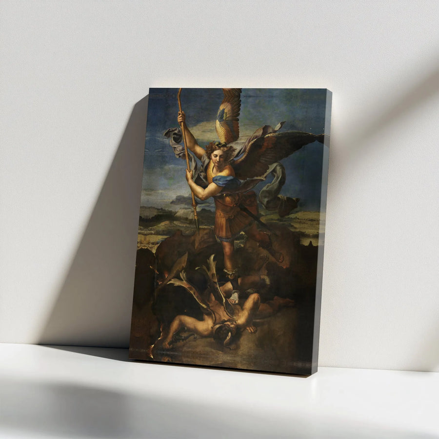St. Michael Vanquishing Satan Canvas | Renaissance Religious Wall Art | Premium Gallery Wrap Print | Catholic Home Decor Gift