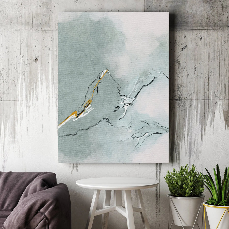 Minimalist Mountain Canvas Print | Abstract Peak Line Art with Gold Accent | Premium Thick Gallery Wrap | Modern Nordic Wall Decor Gift