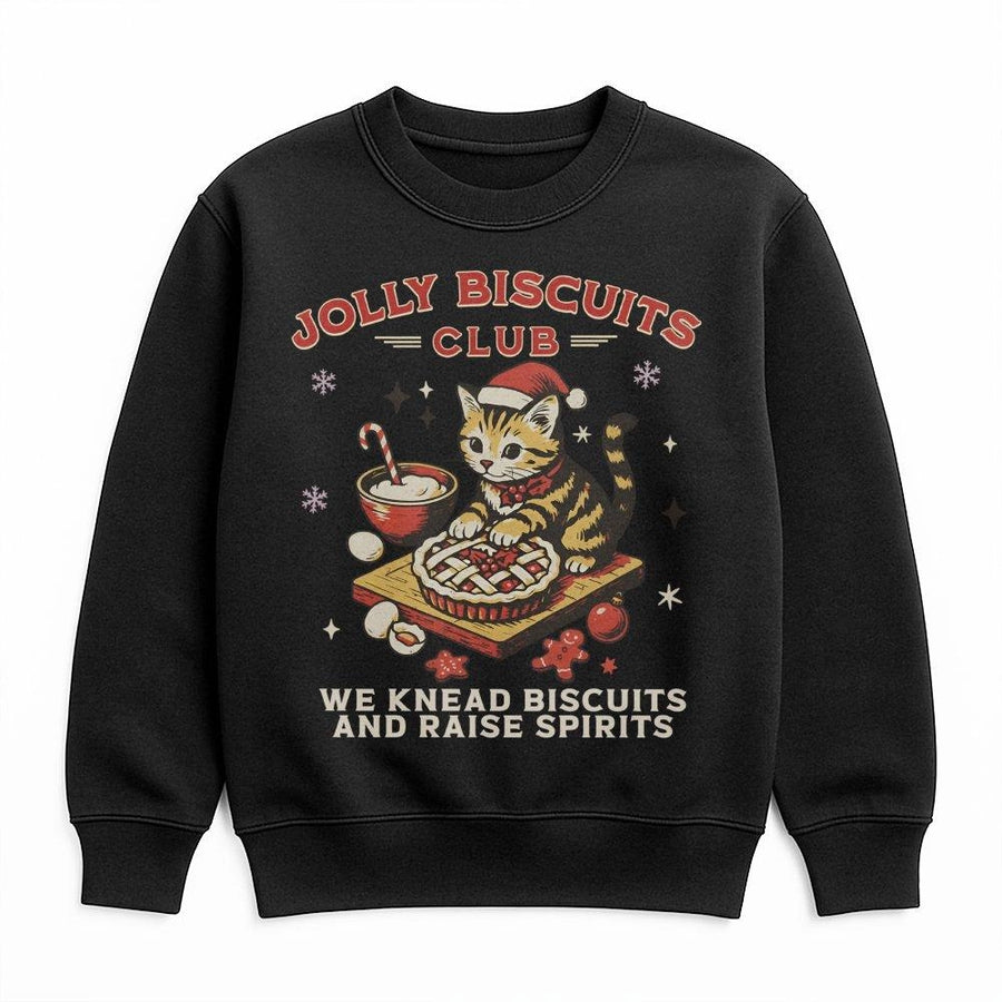 Christmas Cat Sweatshirt | Jolly Biscuits Baking Design | Premium Cotton Blend Crewneck | Cute Holiday Gift for Cat Lovers