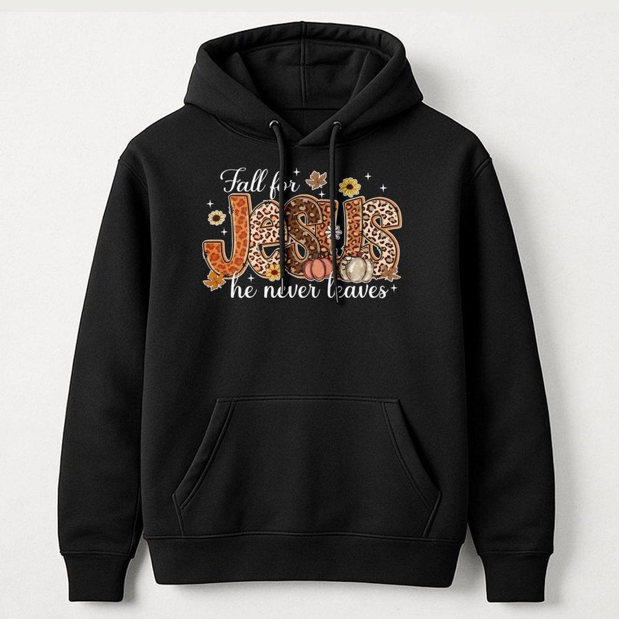 Fall For Jesus Hoodie | Leopard Print Christian Autumn Design | Cotton-Poly Blend Premium Sweatshirt | Faith-Based Gift For Women