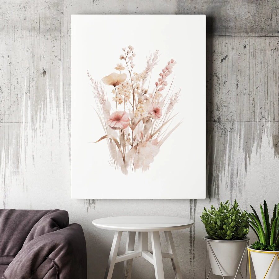 Boho Wildflower Bouquet Wall Art | Watercolor Botanical Print | Premium Gallery Wrapped Canvas | Minimalist Home Decor Gift