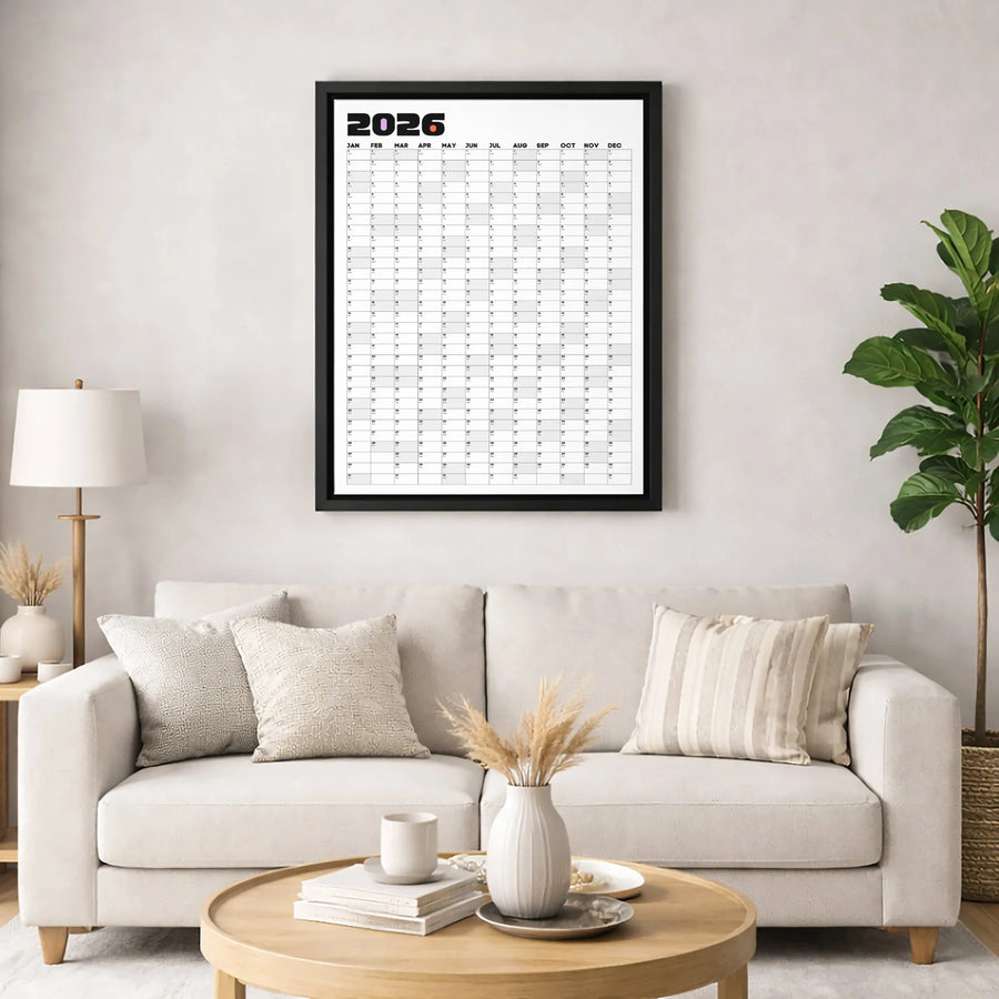 2026 Yearly Wall Calendar Canvas | Modern Minimalist Vertical Layout | Premium Gallery-Wrapped Print | Functional Office Decor Gift