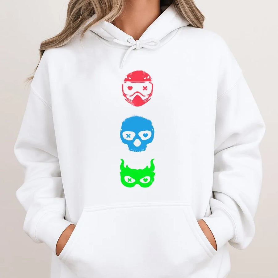 Colorful Icons Hoodie | Graphic Skull, Demon & Biker Design | Premium Cotton Blend | Edgy Streetwear Gift for Men & Women