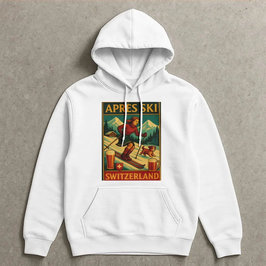 Après Ski Switzerland Hoodie | Vintage Travel Poster Graphic | Premium Cotton Tee | Gift for Skier & Winter Sports Fan