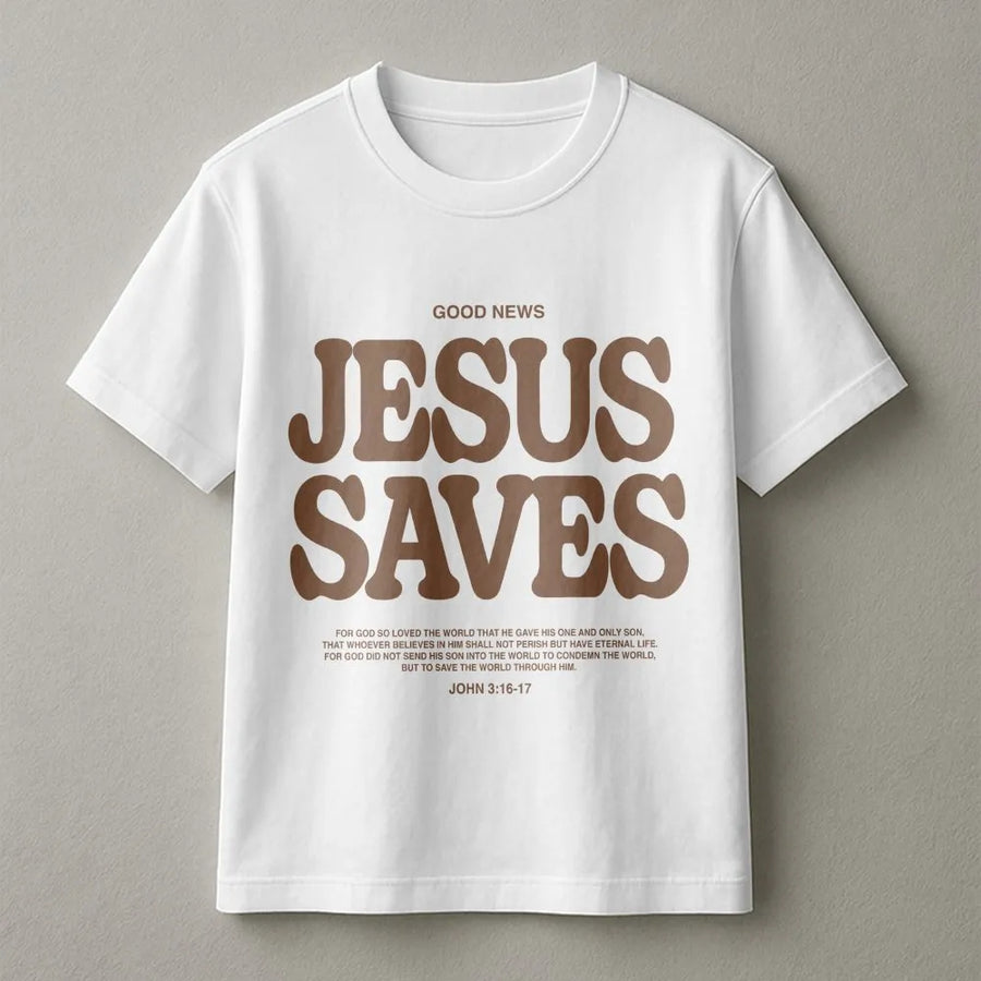 Jesus Saves T-Shirt | Retro Aesthetic Christian Apparel | Premium Soft Cotton Graphic Tee | Faithful Religious Gift for Men and Women