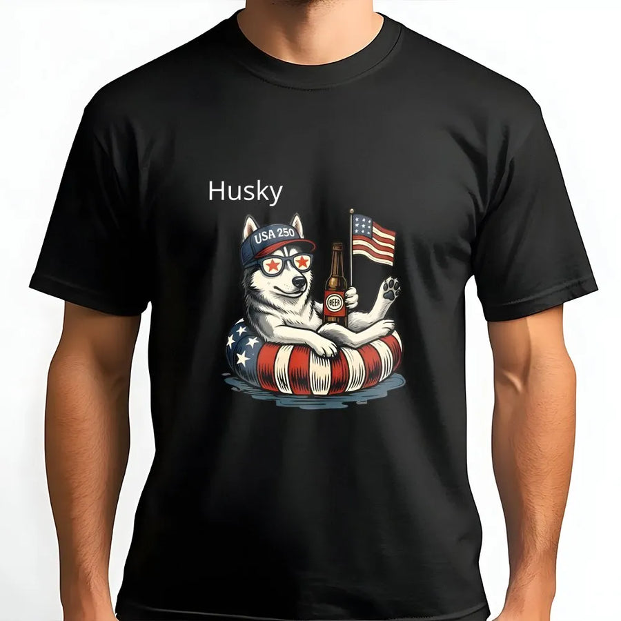 USA 250th Anniversary Husky T-Shirt | Funny Patriotic Dog with American Flag | Premium Cotton Blend Sweatshirt | Unisex Gift for Dog Lovers