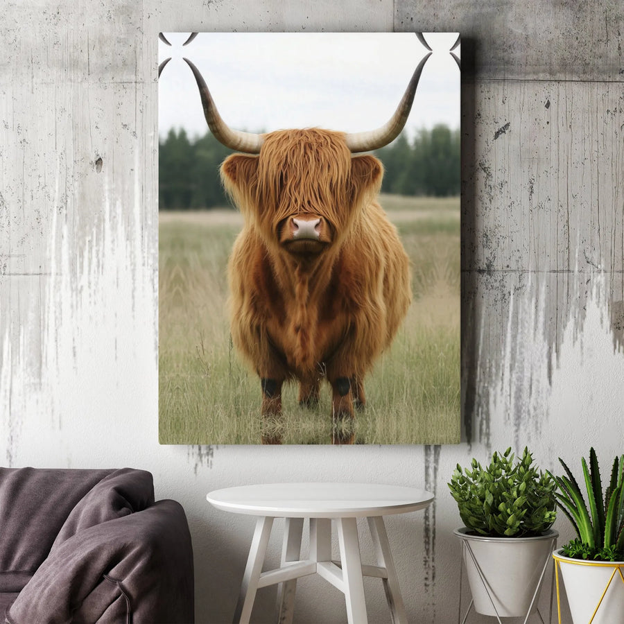 Highland Cow Canvas Wall Art | Shaggy Scottish Cattle Portrait | Premium 1.25" Gallery Wrap | Rustic Farmhouse Home Decor