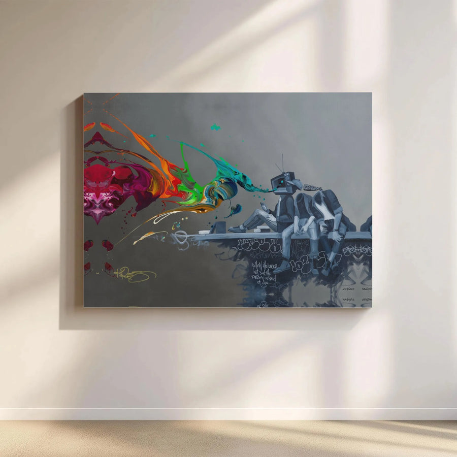 Street Art Canvas Wall Decor | TV Head Abstract Graffiti Print | Premium 1.25-Inch Gallery Wrap | Modern Office & Home Interior Gift