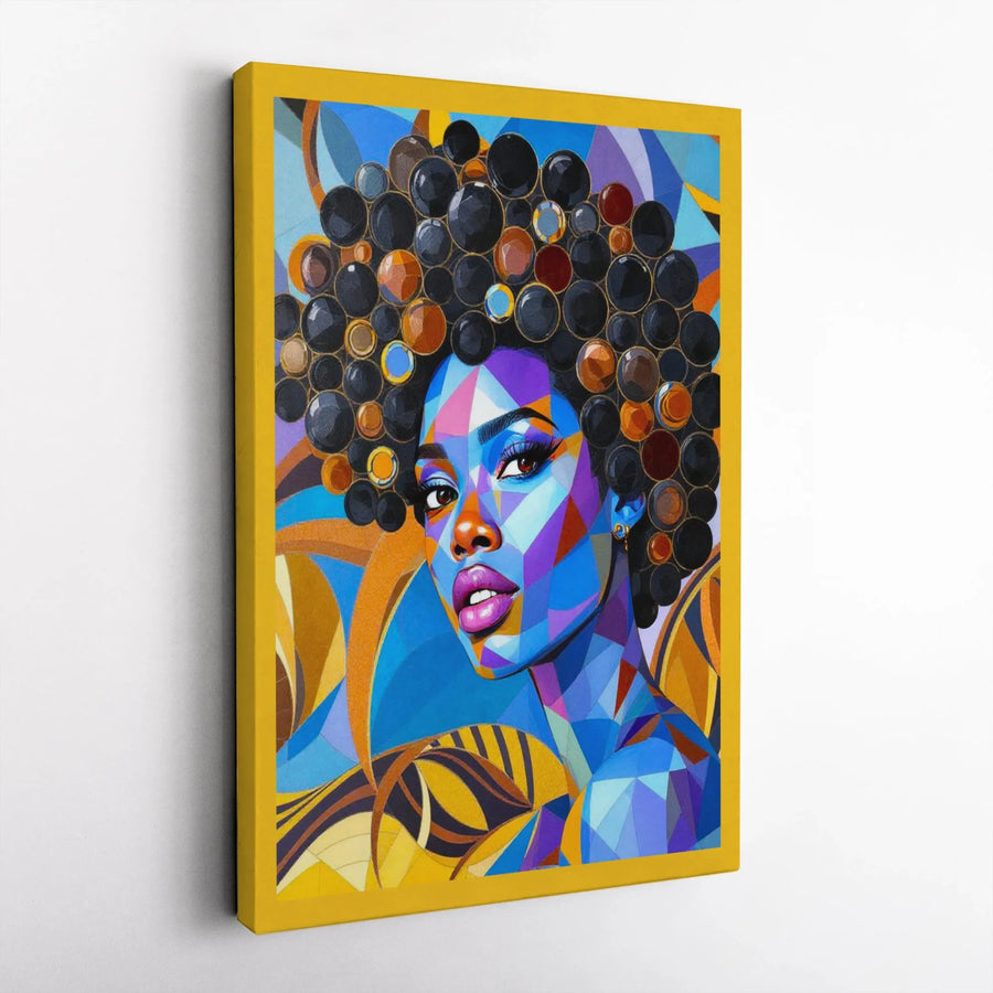 Geometric Black Woman Portrait Canvas | Colorful Afro Art Print | 1.25 Inch Premium Gallery Wrap | Modern African American Wall Decor
