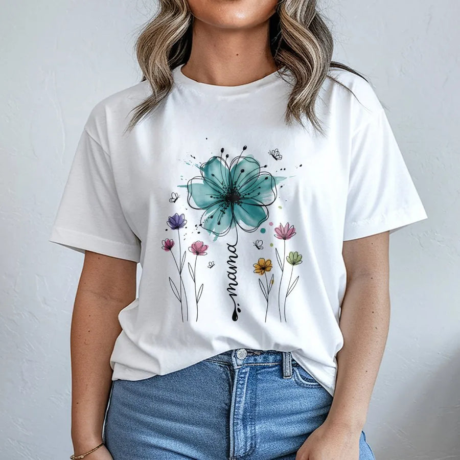 Mama Floral T-Shirt | Boho Watercolor Wildflower Graphic | Cozy Cotton Blend Pullover | Mothers Day Gift for Mom